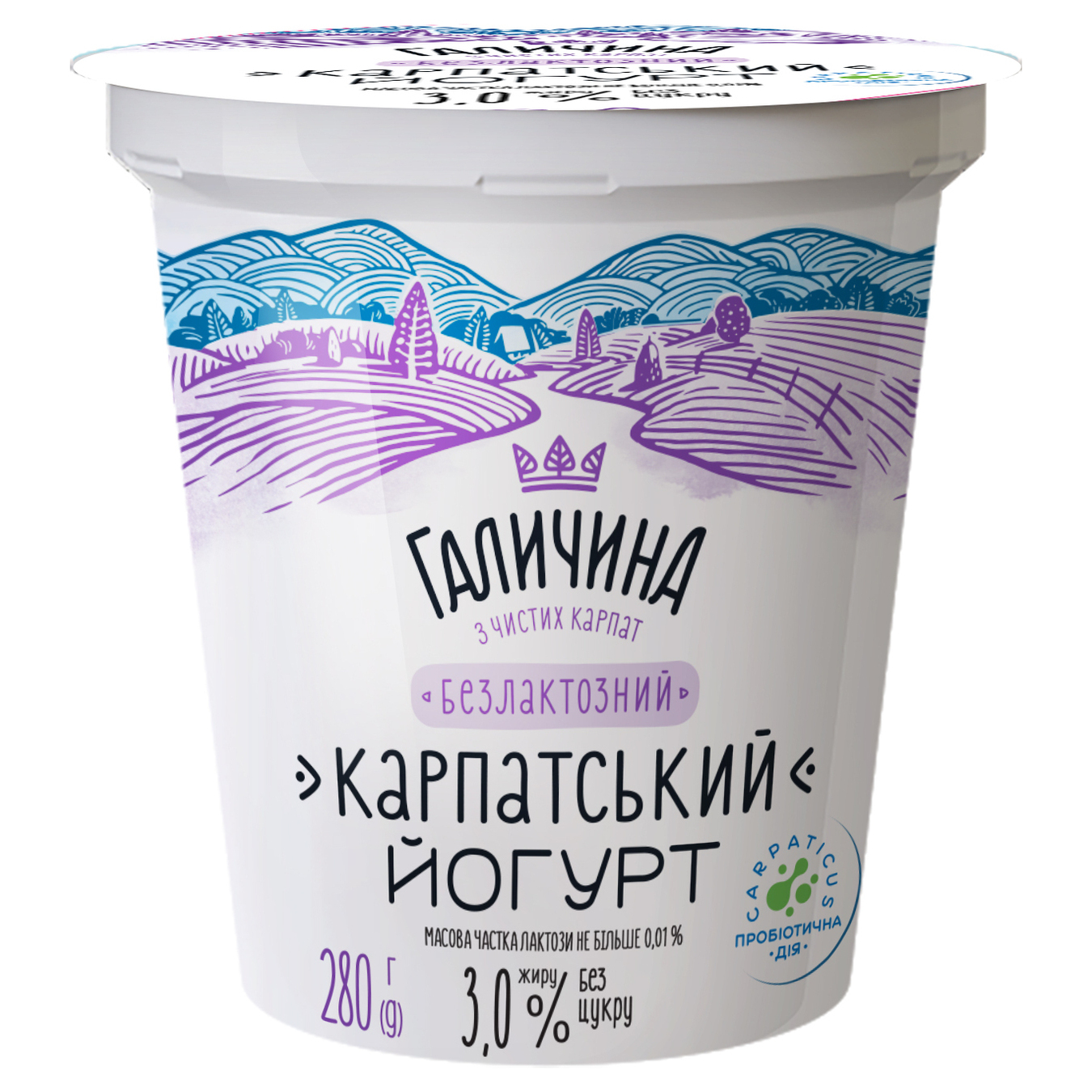 Йогурт Галичина Карпатский безлактозный 3% 280г