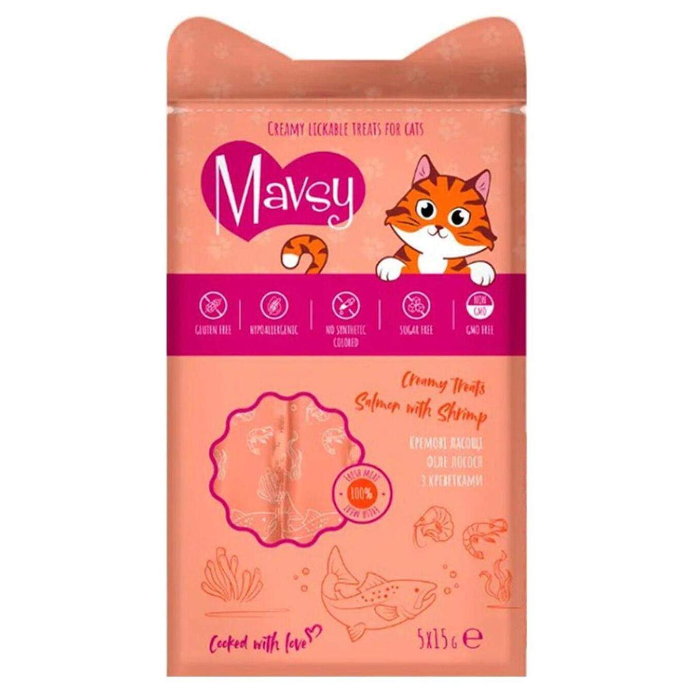 Mavsy cream treats for cats with salmon and shrimp 5x15g