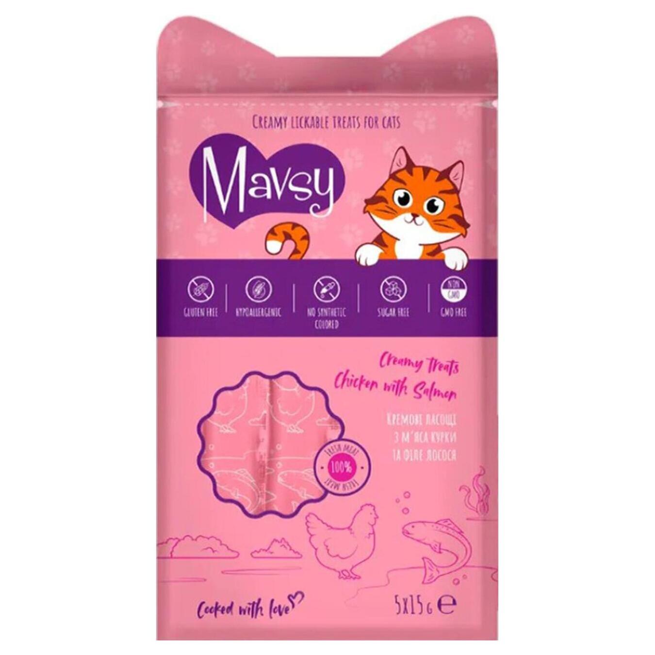 Mavsy cream treats for cats with salmon and chicken 5x15g