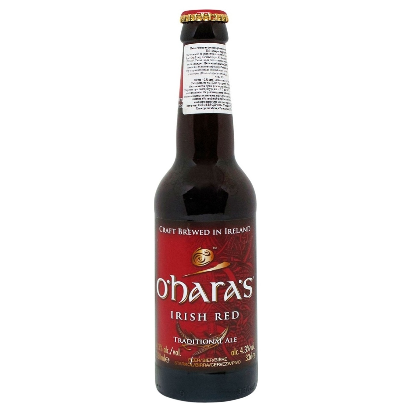 Пиво светлое O'Hara's Irish Red 4,3% 0,33л стекло