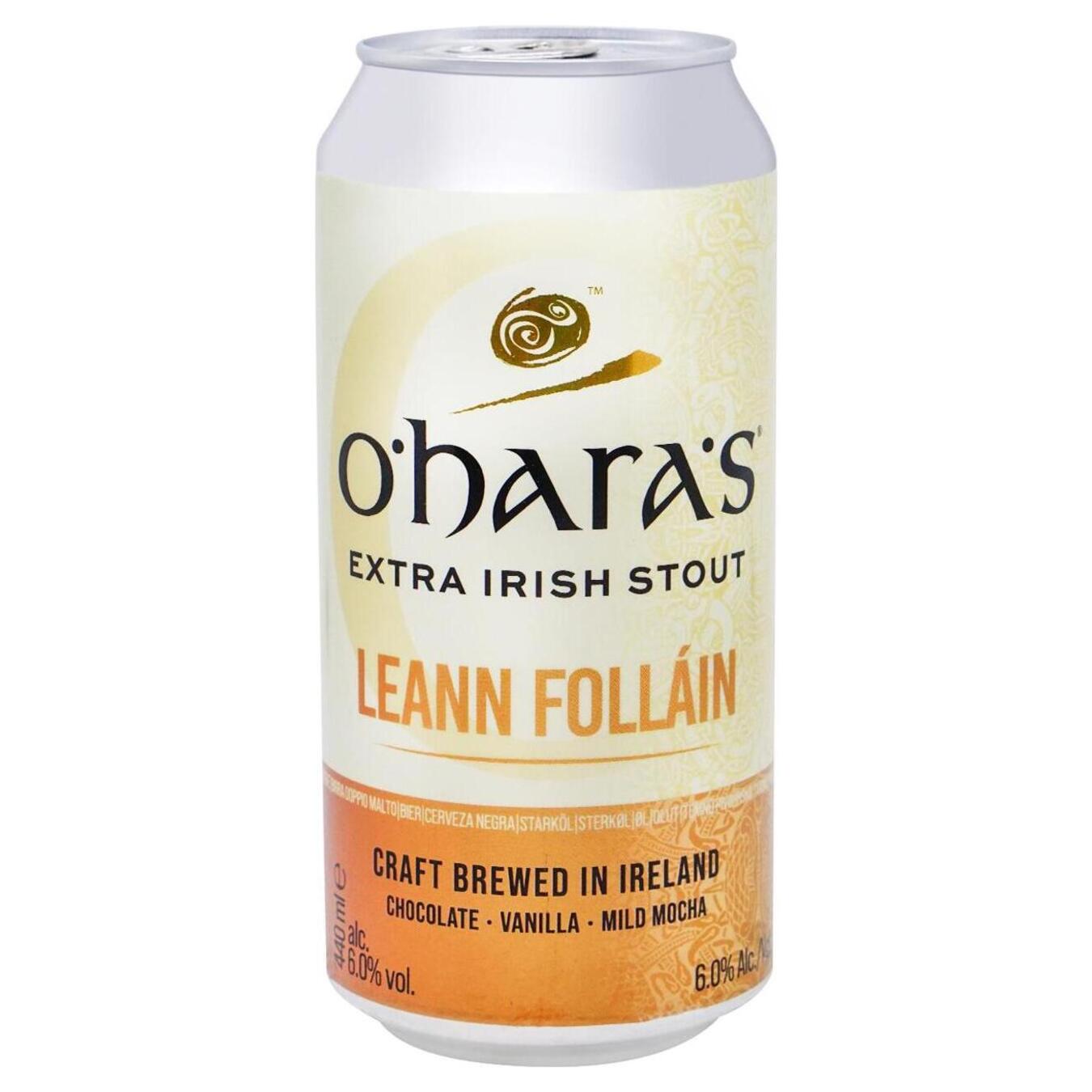Пиво темное O'Hara's Leann Folláin Extra Stout 6% 0,44л железная банка