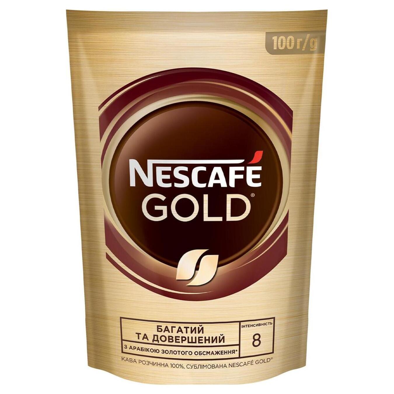 Кофе Nescafe Gold растворимая натуральная мягкая упаковка 100г