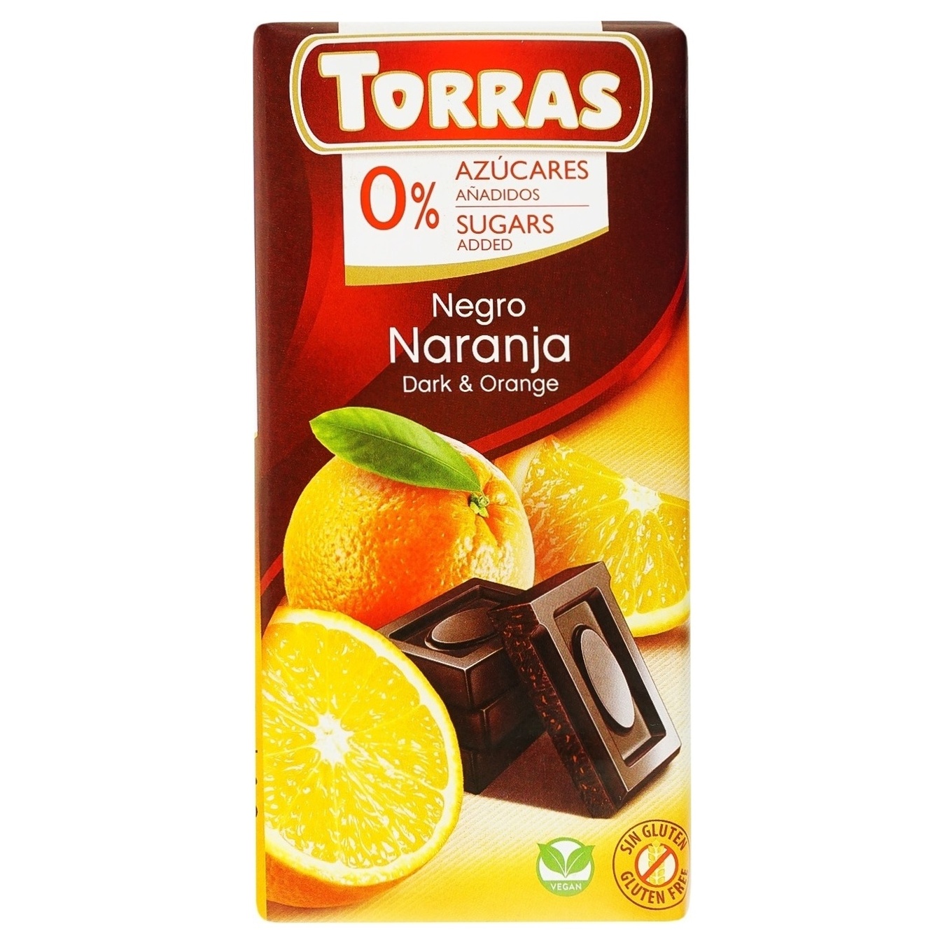 Шоколад Torras чорний з апельсином без цукру 75г