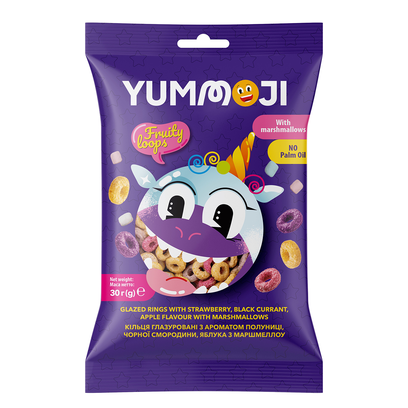 Breakfast is ready YUMMOJI glazed rings with strawberry-currant-apple flavor with added marshmallow 30g