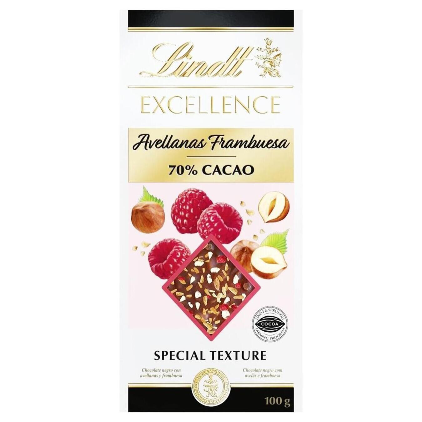 Lindt Excellence dark chocolate with raspberry and hazelnut 100g