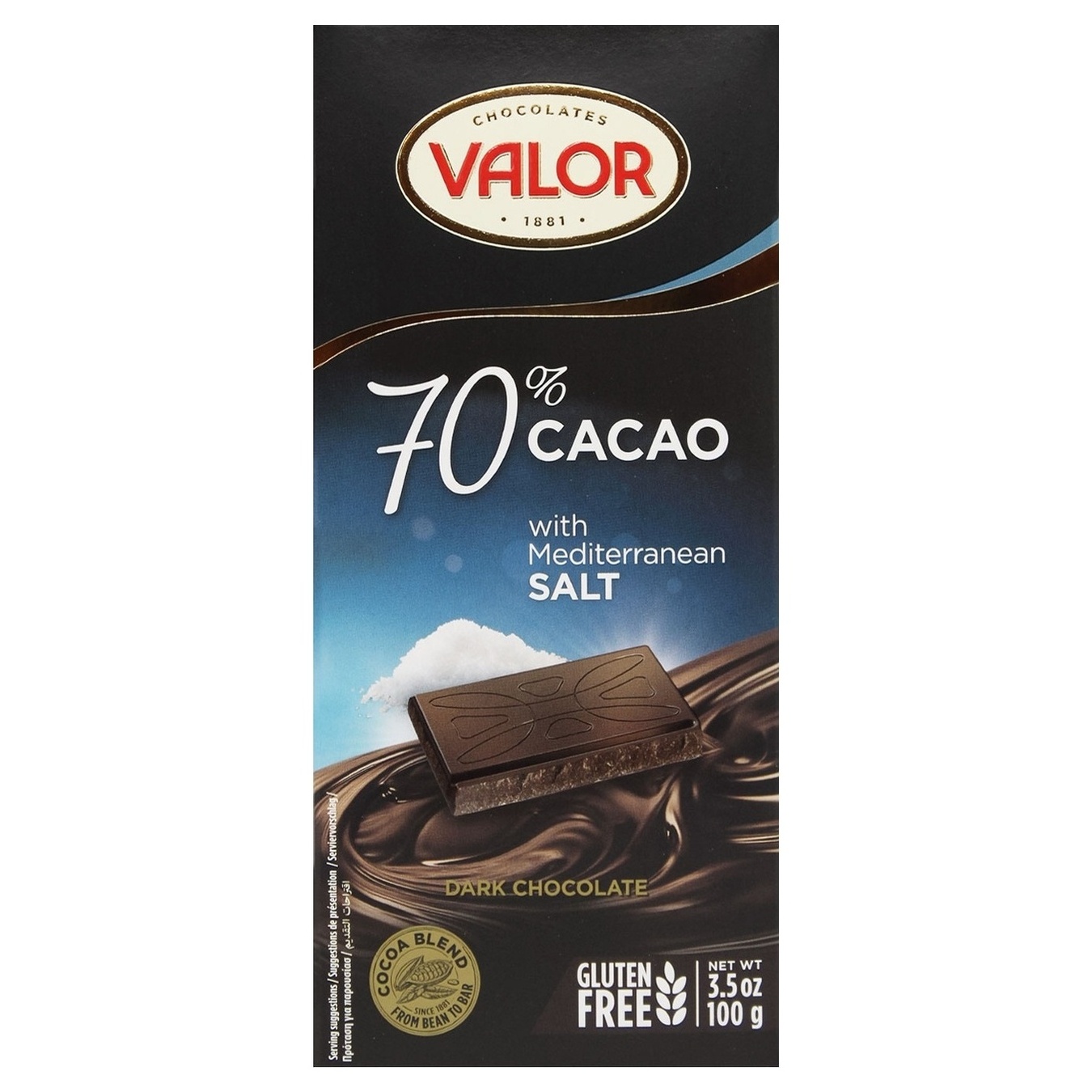 Шоколад чорний Valor з сіллю 70% 100г