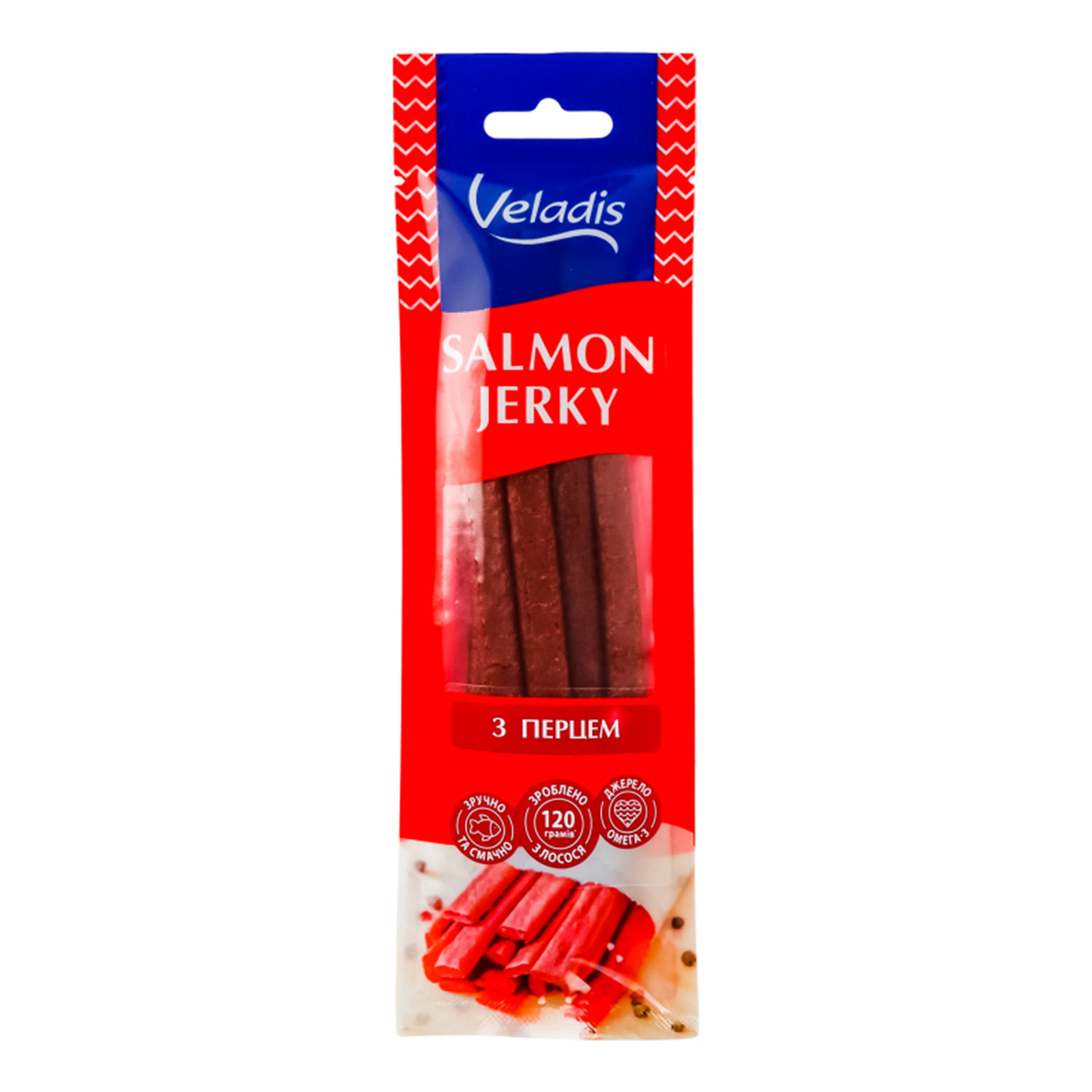 Sticks dried Veladis from salmon with pepper 40g