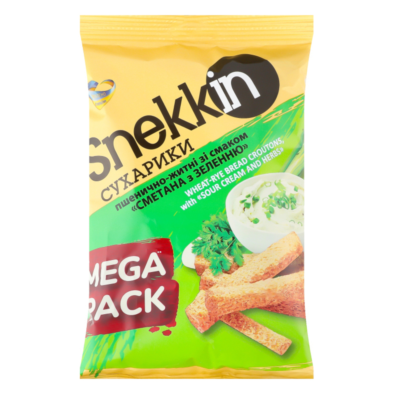 Сухарики Snekkin пшенично-ржаной вкус сметана+зелень 150г