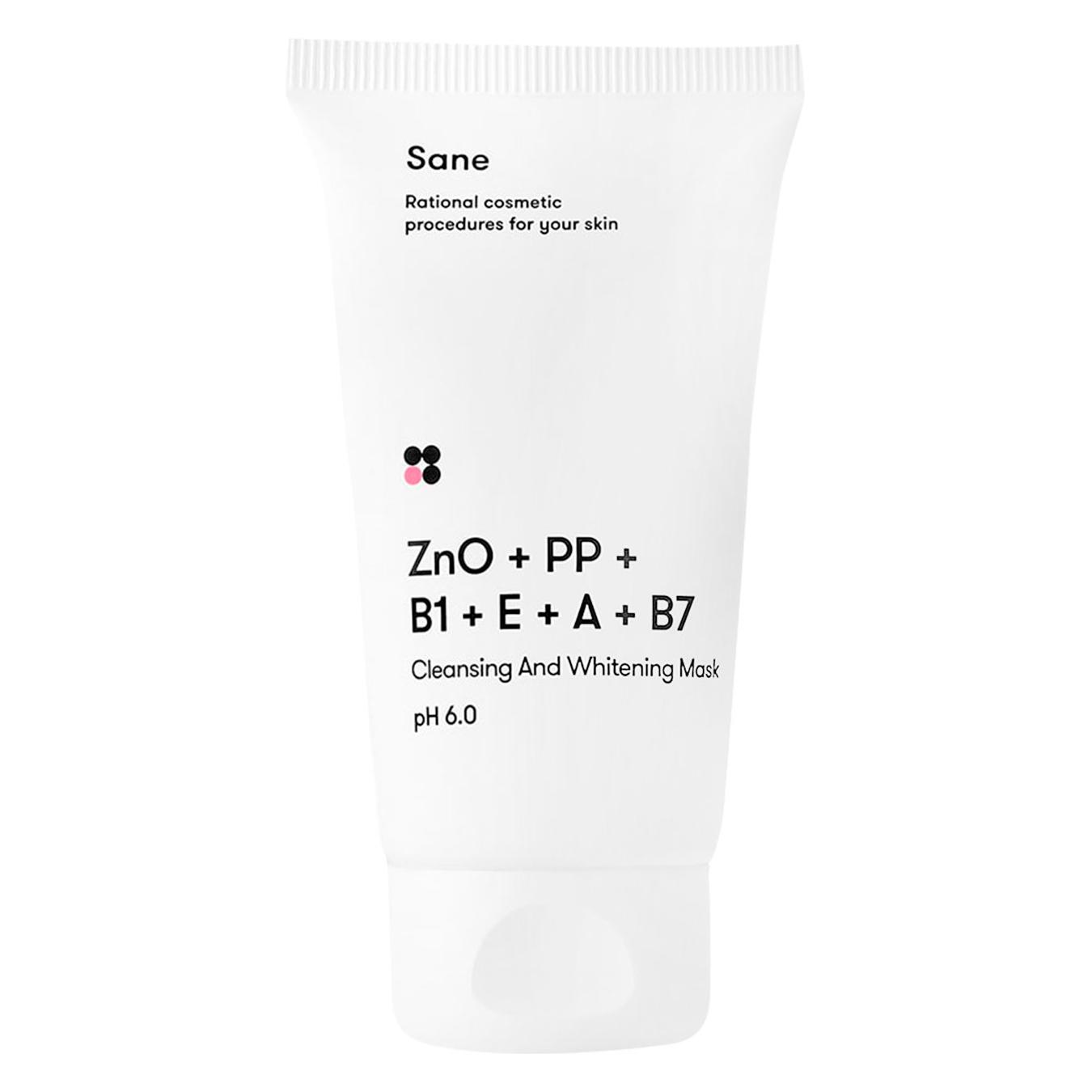 Sane cleansing and whitening face mask with zinc oxide and vitamins PP, B1, E, A, B7 75ml
