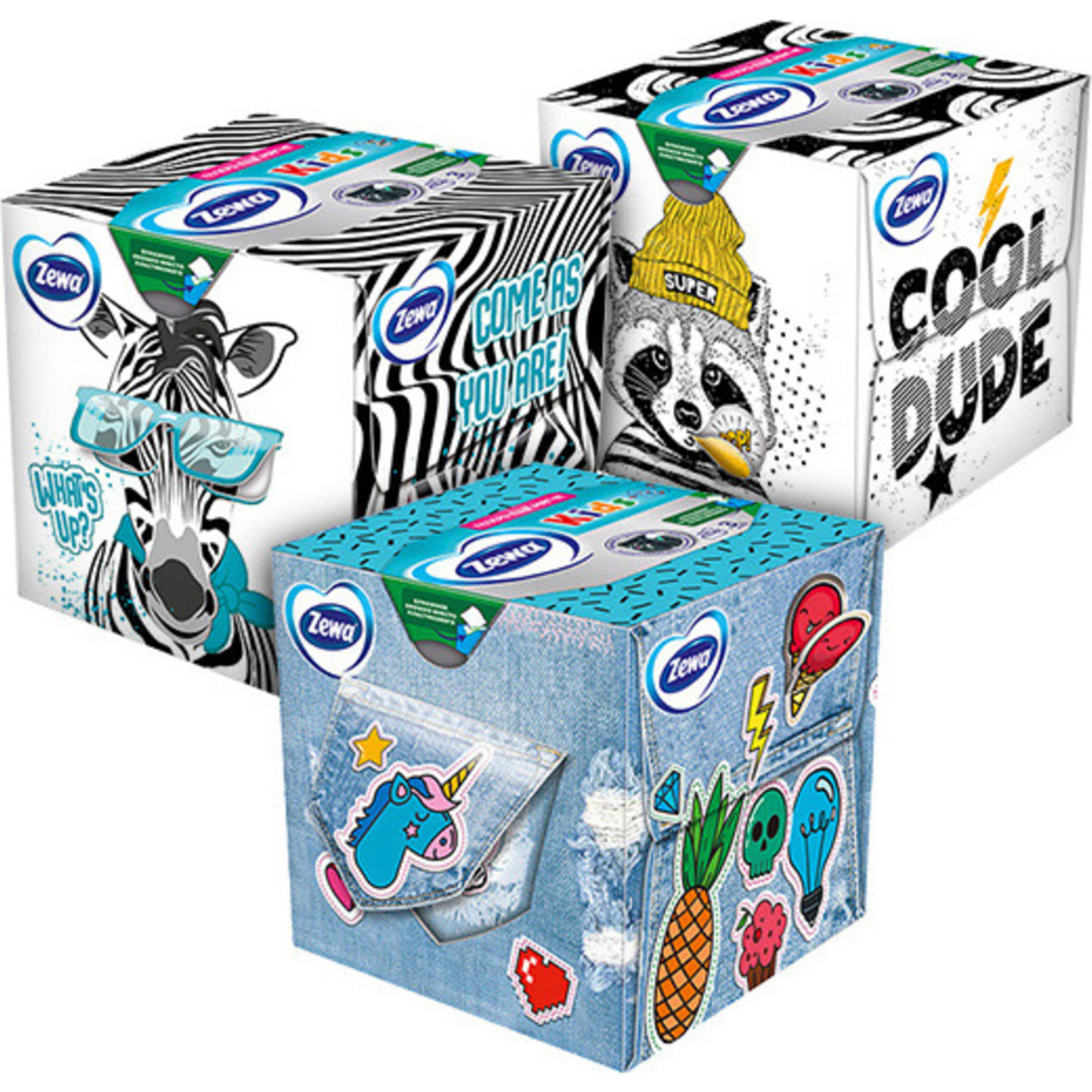 Серветки паперові Zewa Kids Zoo Cube Косметичні дитячі тришарові 60шт