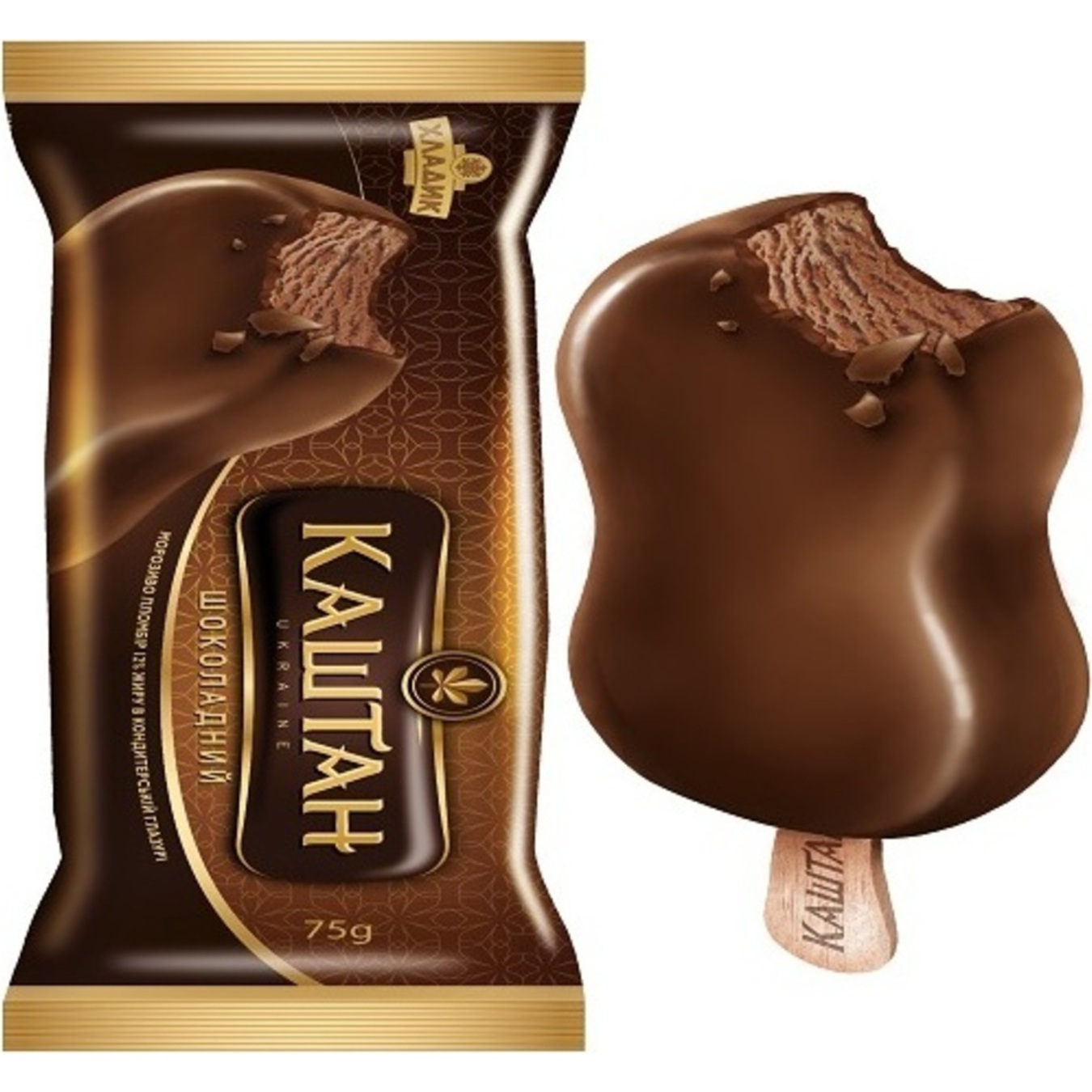 Морозиво Хладик Каштан Шоколадний пломбір шоколадний в кондитерській глазурі 75г
