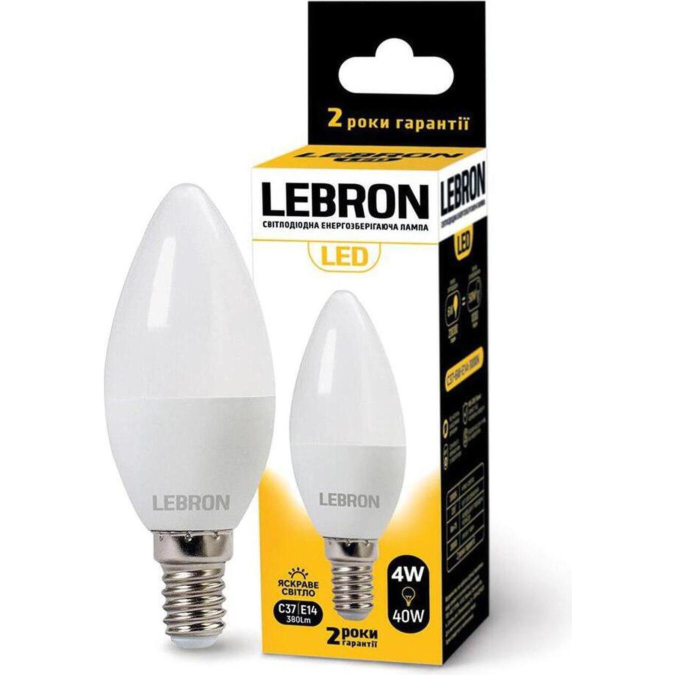 Лампочка Lebron светодиодная С37 4W Е14 4100K