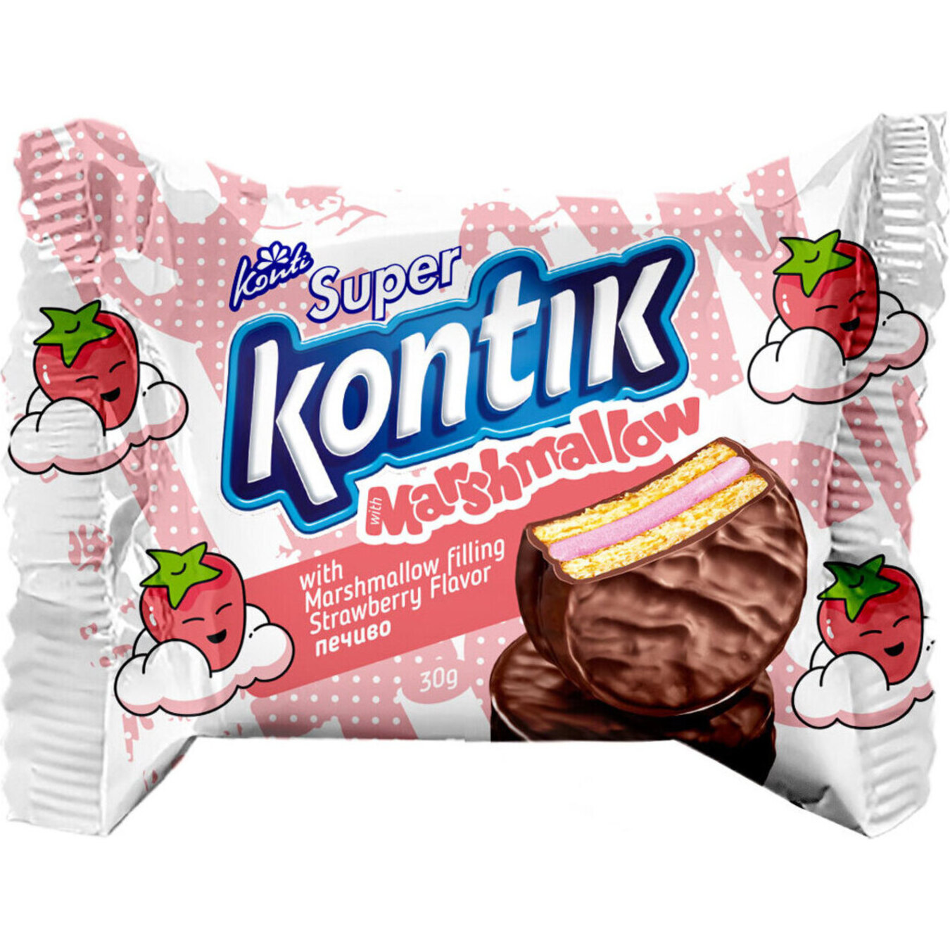 Печенье Konti Super Kontik с начинкой маршмеллоу вкус клубника 30г