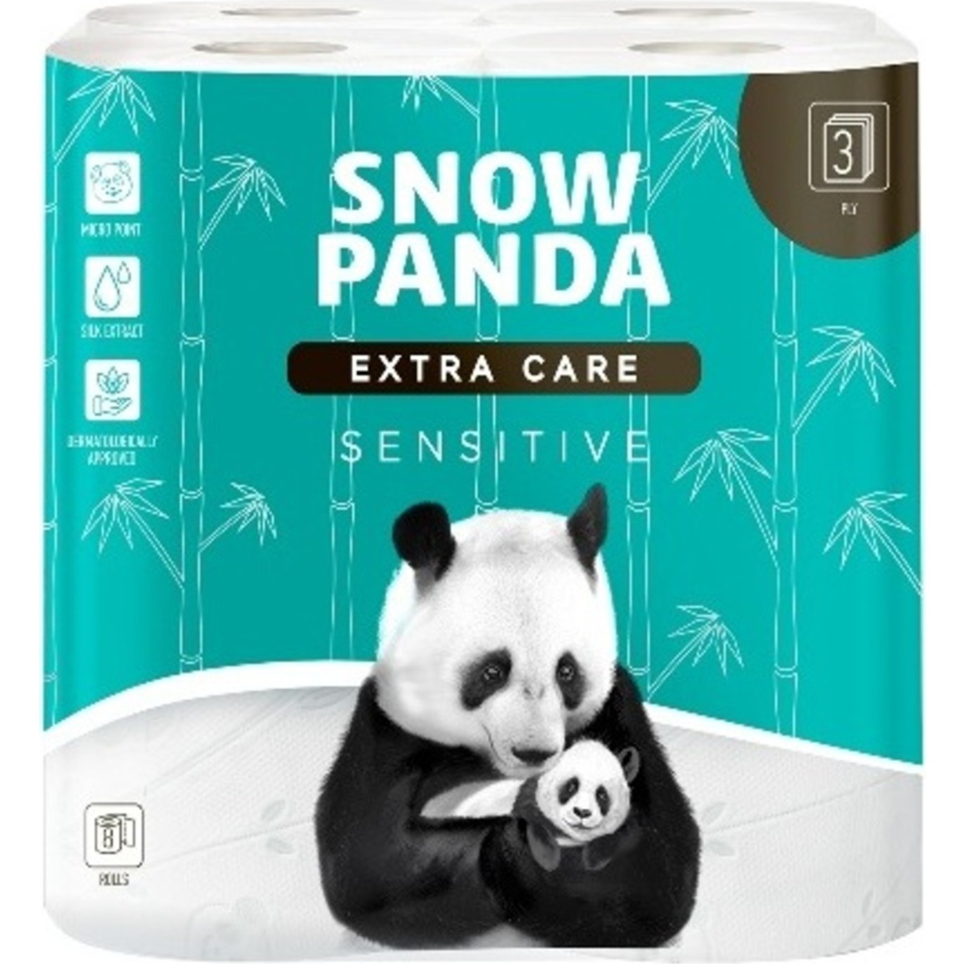 Туалетная бумага Snow Panda sensitive трехслойная 8шт