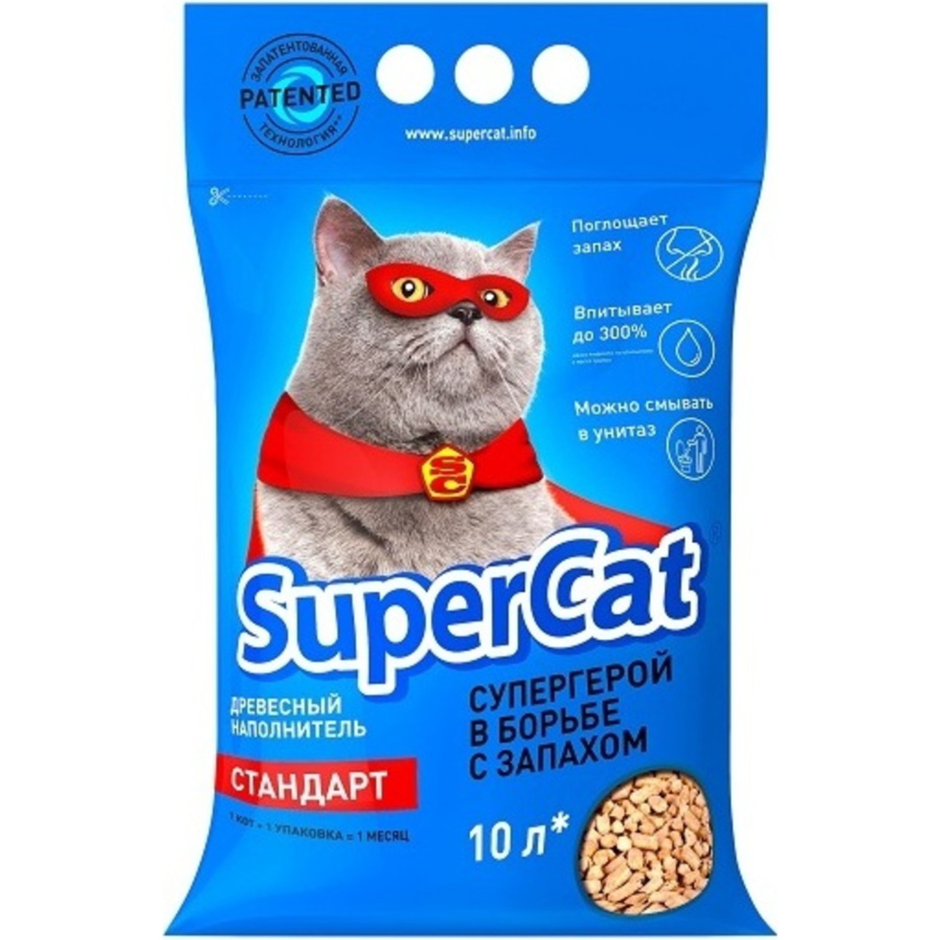 Наповнювач Super Cat Стандарт деревний гігієнічний 3кг 10л