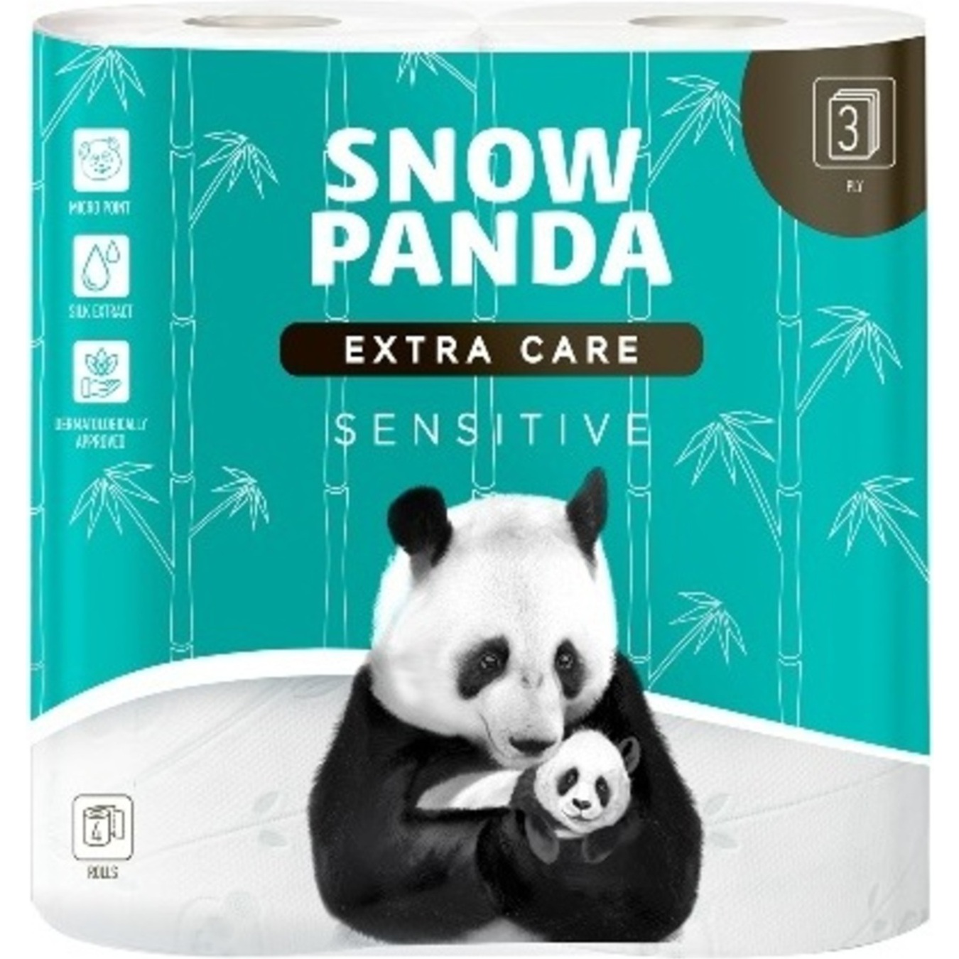 Туалетная бумага Snow Panda sensitive трехслойная 4шт