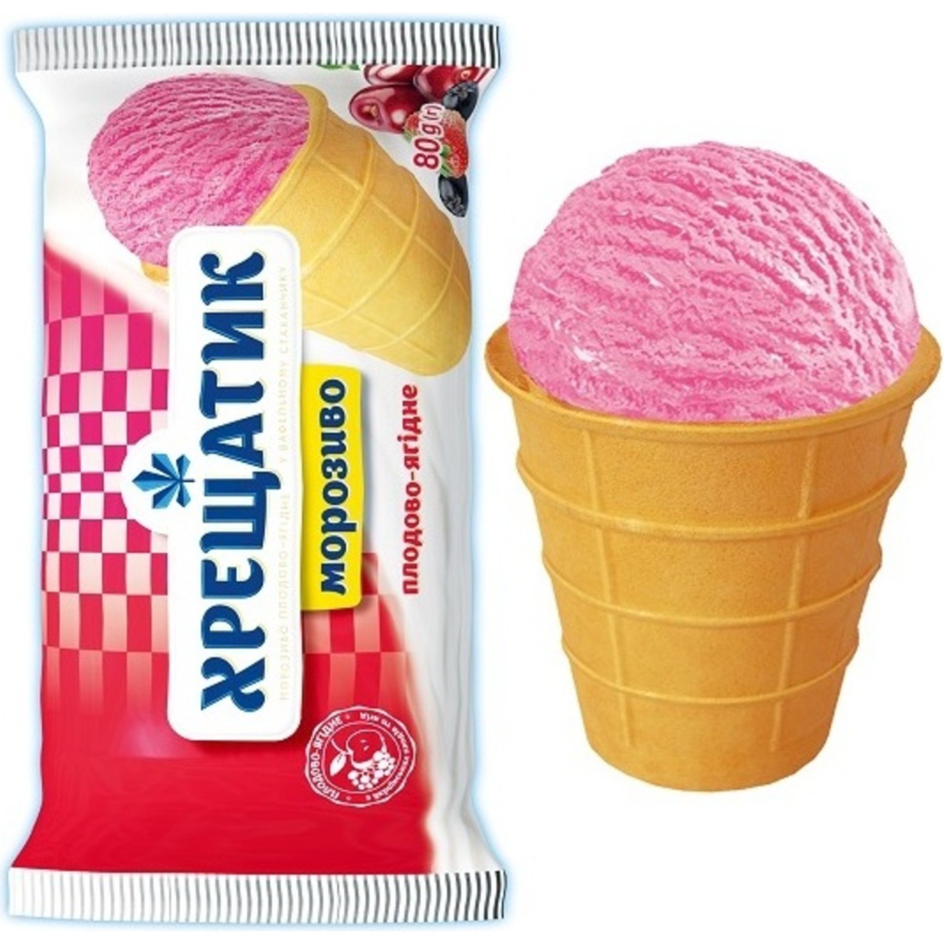 Fruit and berry ice cream Khreshchatyk in a waffle cup 80g