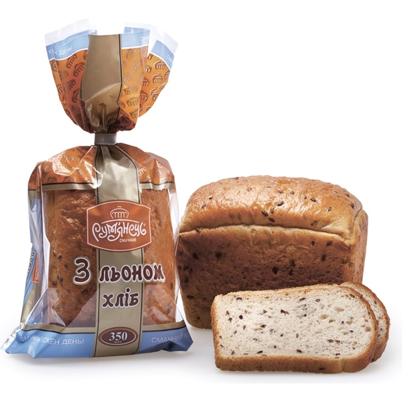 Хліб Рум'янець Заварний з льоном нарізаний 350г