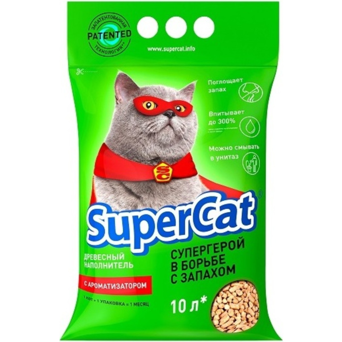 Наповнювач Super Cat деревний з ароматизатором для котячого туалету 3кг