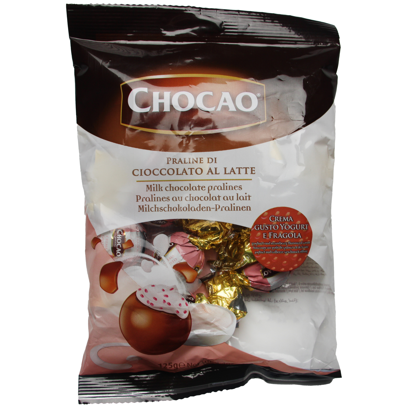 Цукерки Vergani Chocаo з начинкою зі смаком йогурту та полуниці в молочному шоколаді 125г