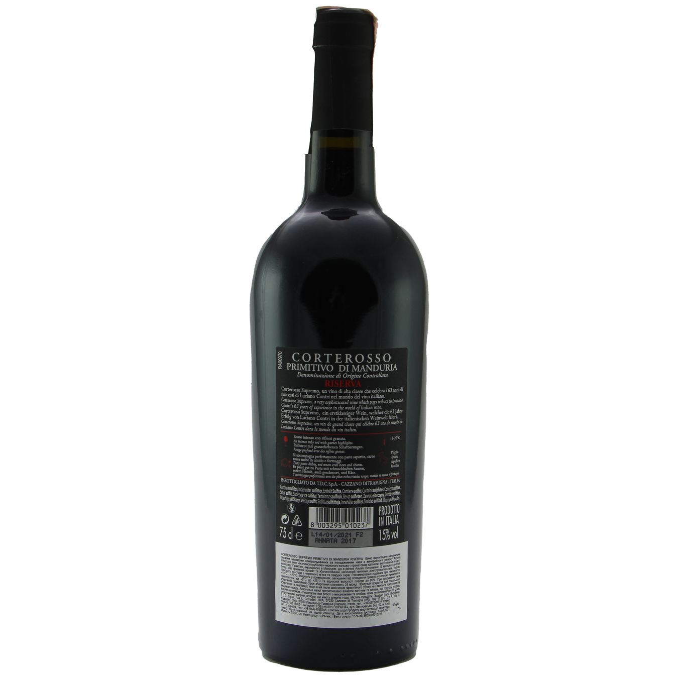 Вино Carlos Sani Corterosso Supremo Primitivo di Manduria DOC Riserva красное сухое 15% 0,75л 2