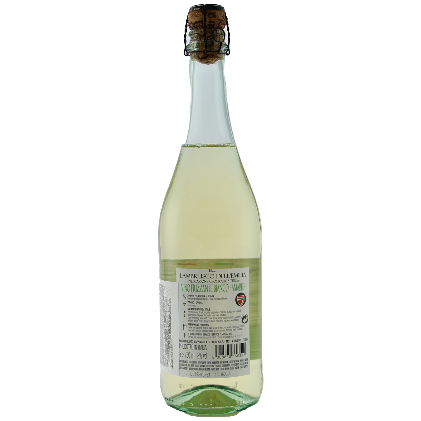Вино Vini D`Italia Lambrusco Bianco Amabile Dell`Emilia игристое 8% 0,75л 2