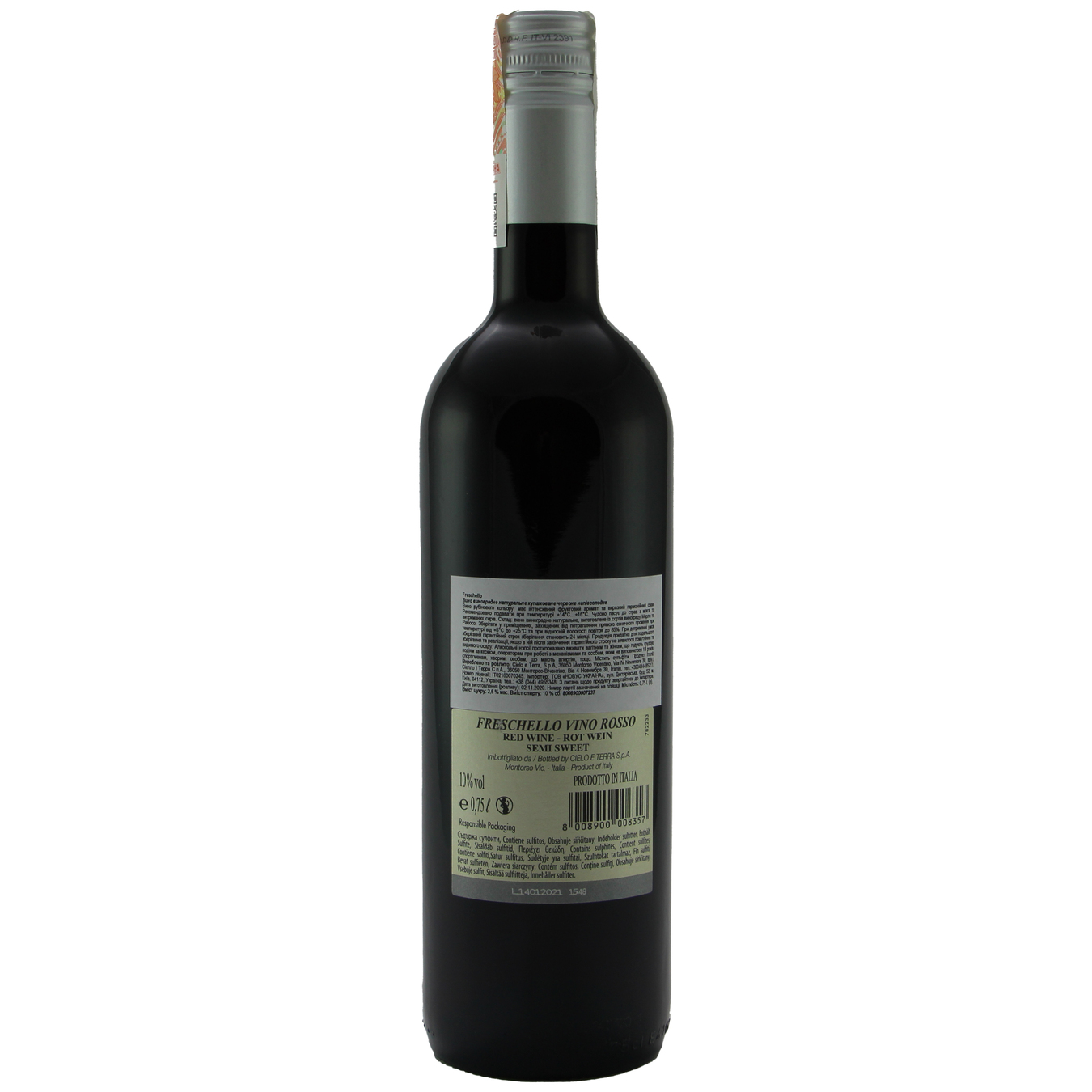 Вино Freschello Rosso красное полусладкое 10,5% 0,75л 2