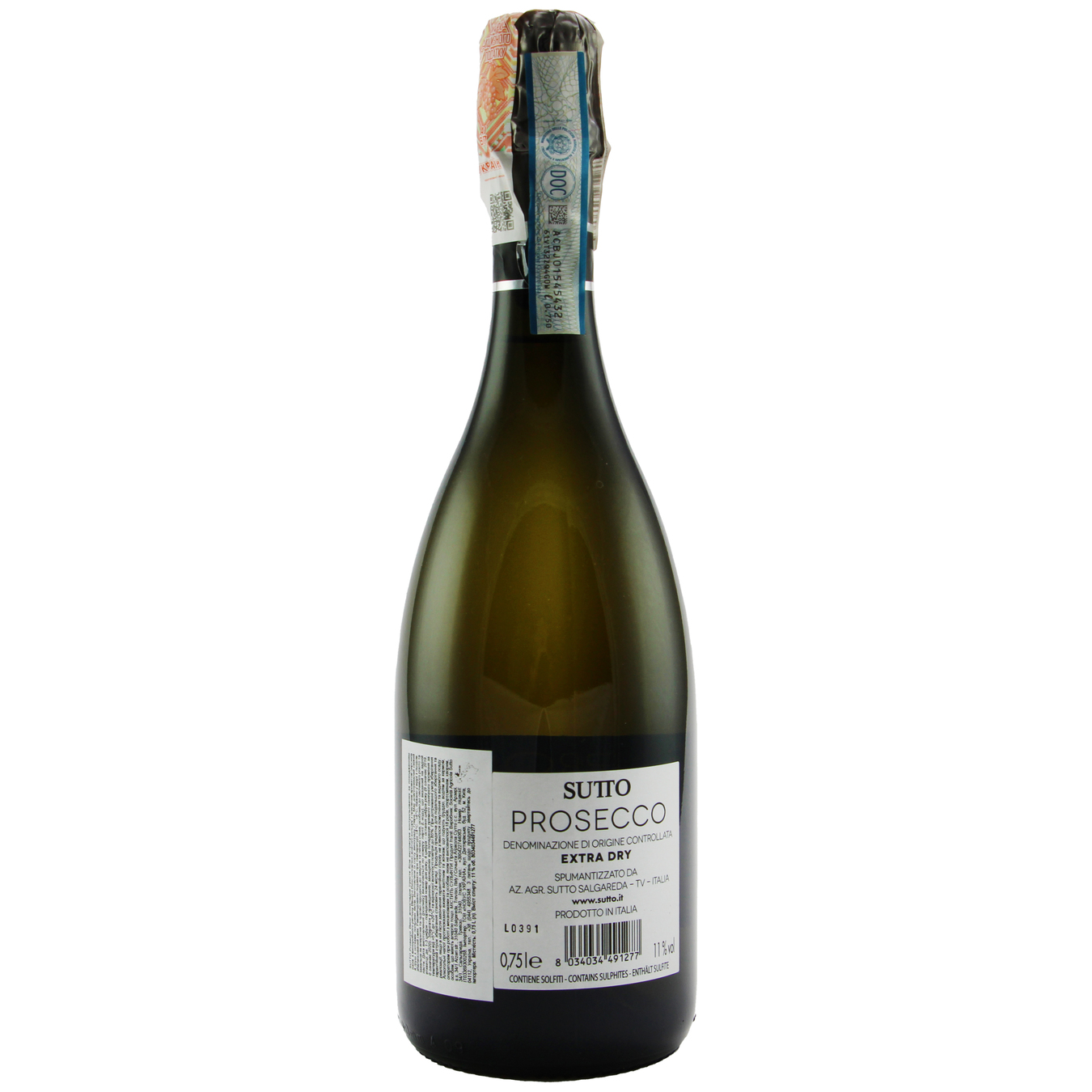 Вино игристое Sutto Prosecco Extra Dry белое сухое 11% 0,75л 2