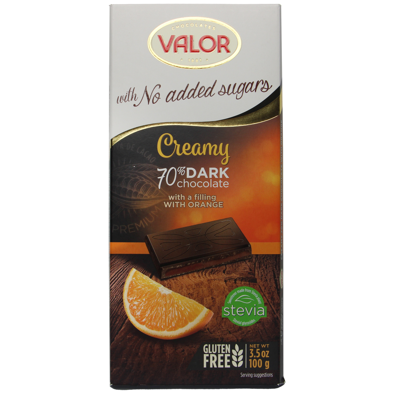 Шоколад чорний Valor з апельсиновою начинкою 100г