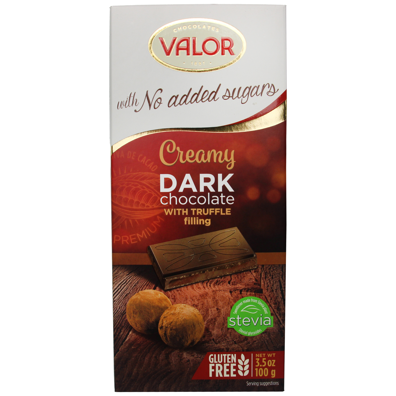 Black Chocolate Valor with Truffle Filling Sugar-Free 100g