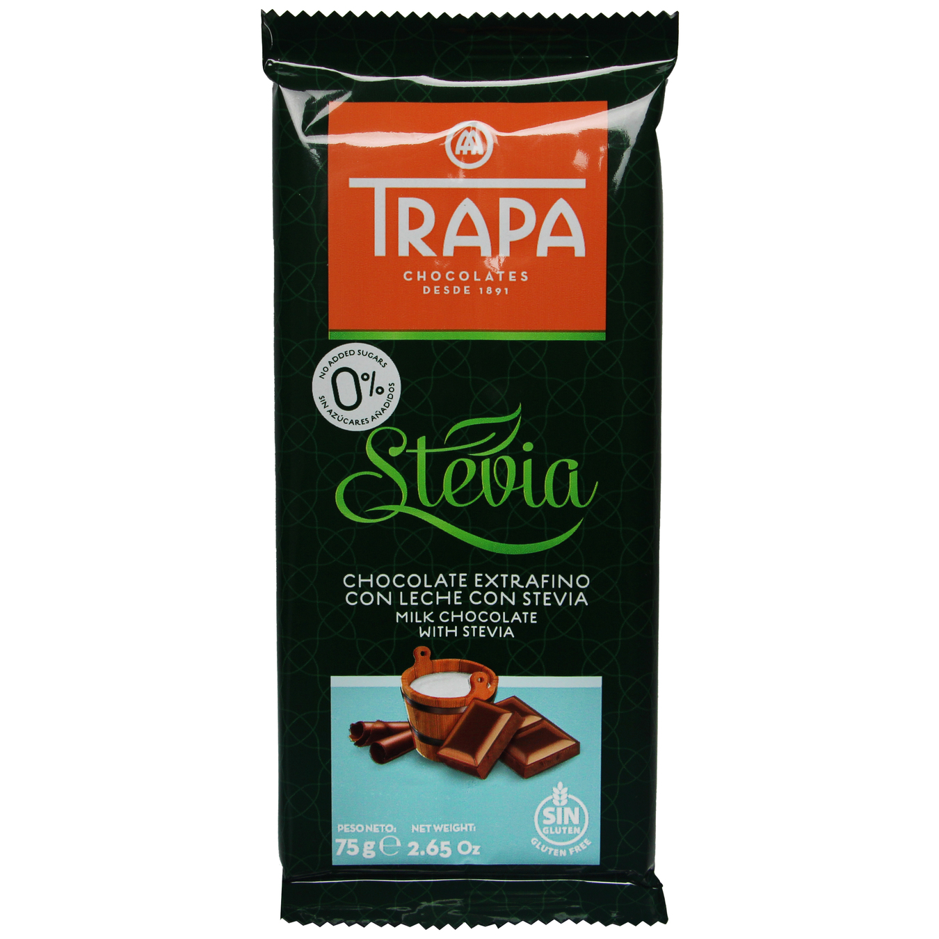 Шоколад молочний Trapa Stevia без цукру 75г