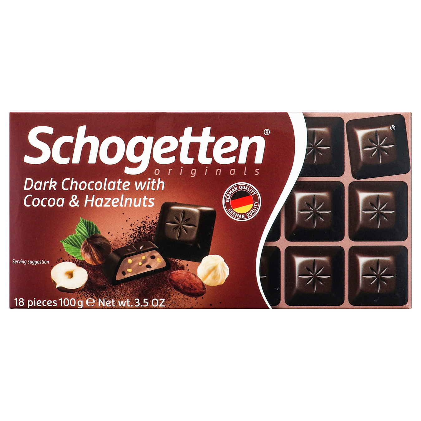 Шоколад чорний Schogetten з какао-вершковою начинкою та шматочками фундука 100г