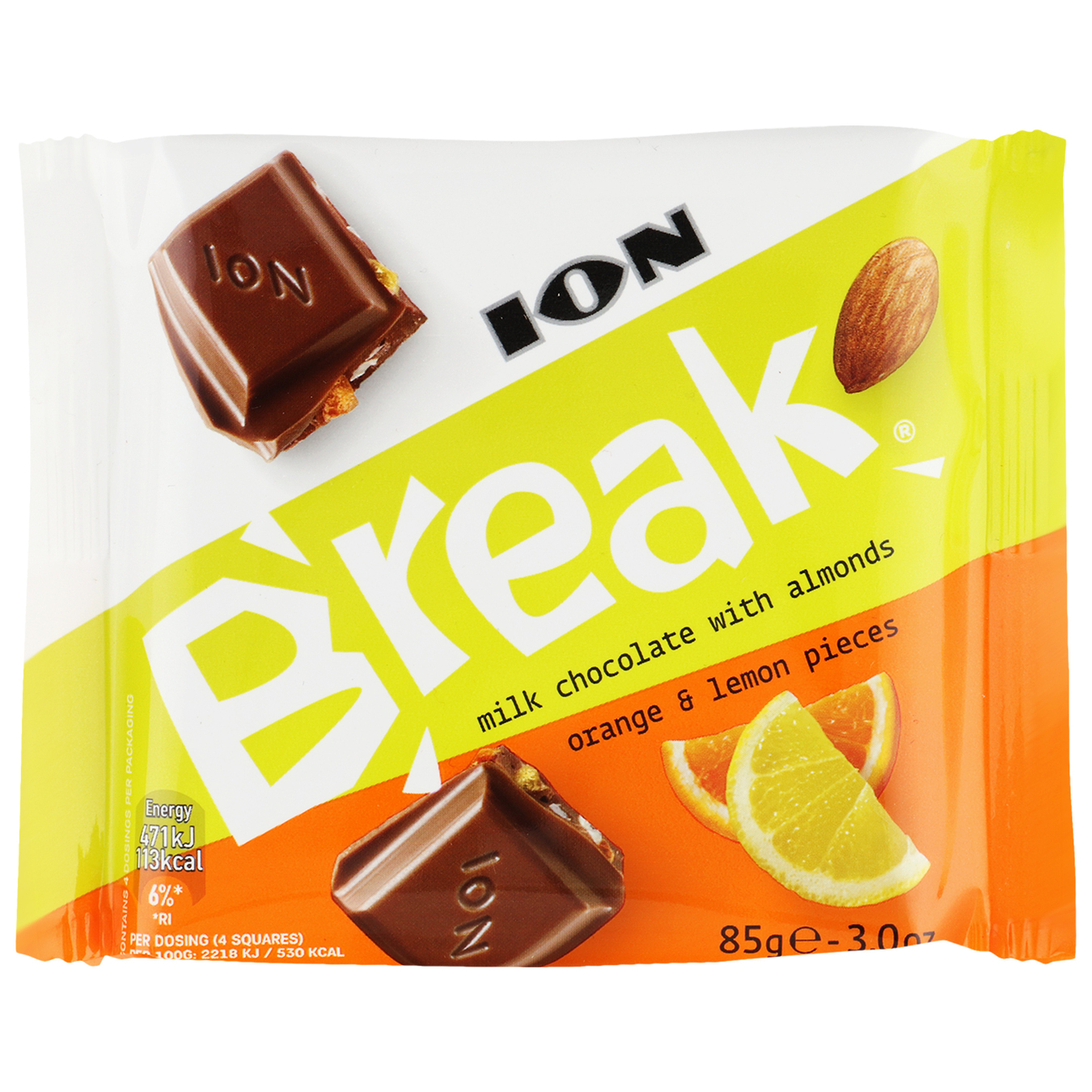 ION Break Milk Chocolate Bar with Slices of Orange Lemon and