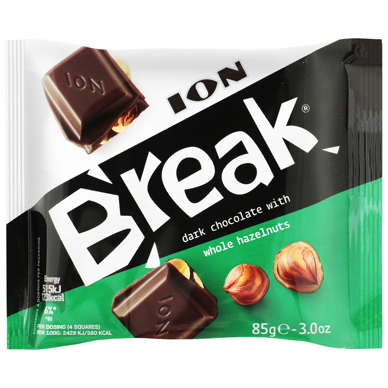 Шоколад темний ION Break з цілими лісовими горіхами 85г