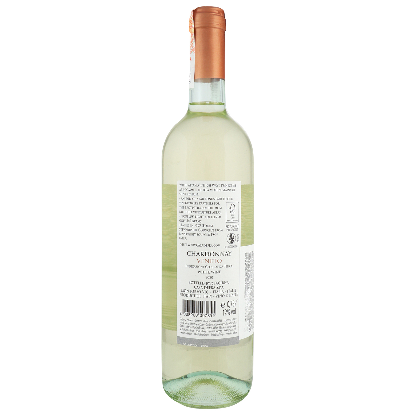 Вино Casa Defra Chardonnay Trevenezie біле напівсолодке 12% 0,75л 2