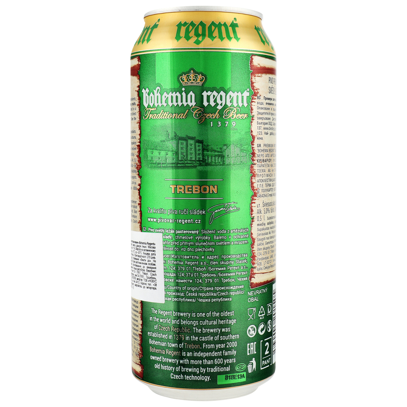 Beer Bohemia Regent Premium Lager light 5% 0,5l 2