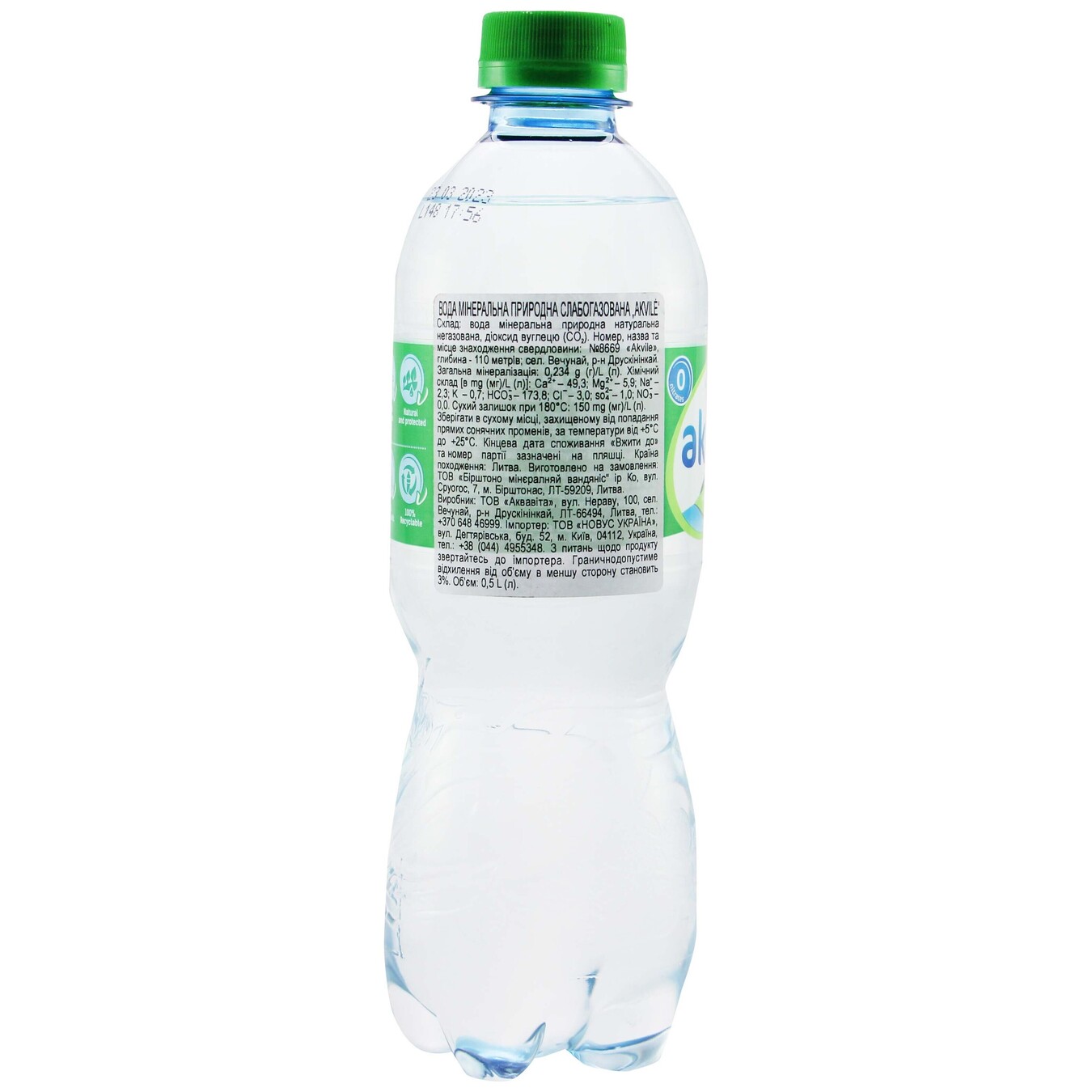 Akvile Slightly Carbonated Mineral Water 0,5l 2