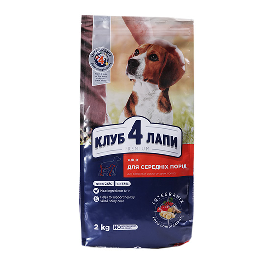 Корм Club 4 Paws Премиум сухой для взрослых собак средних пород 2кг