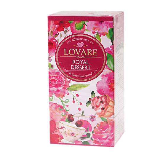 Чай травяной Lovare Королевский Десерт каркаде с кусочками фруктов ягод лепестками цветов 24шт 1,5г