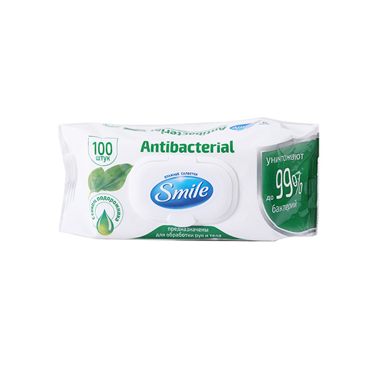 Салфетки влажные Smile Antibacterial с подорожником 100шт