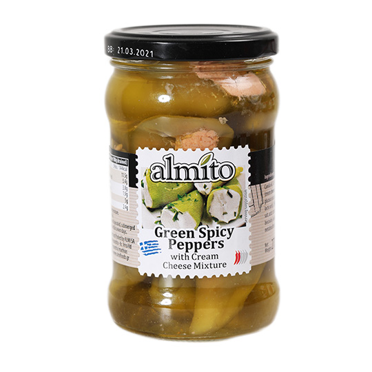 Перец Almito зеленый острый с начинкой из сливочного сыра 270г