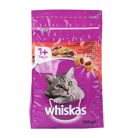 Корм Whiskas для дорослих котів сухий з яловичиною 300г