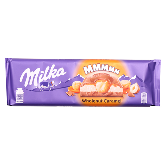 Milka Milk Chocolate with Milk and Caramel Fillings and Roasted Whole Hazelnuts 300g
