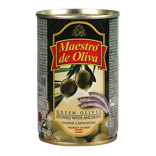 Оливки Maestro de Oliva зеленые с анчоусом 314мл