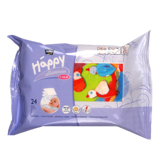 Серветки вологі Happy для дітей з вітаміном Е 24 шт