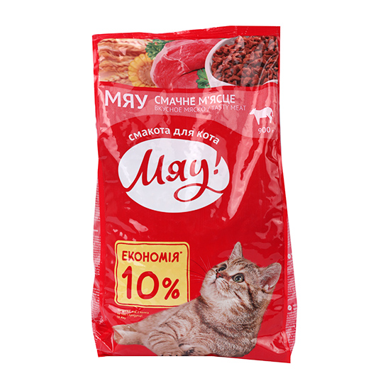 Meow! Dry pet food for adult cats with meat 900g