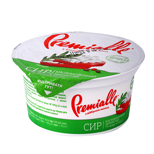 Сир кисломолочний Premialle зернистий 7% 150г