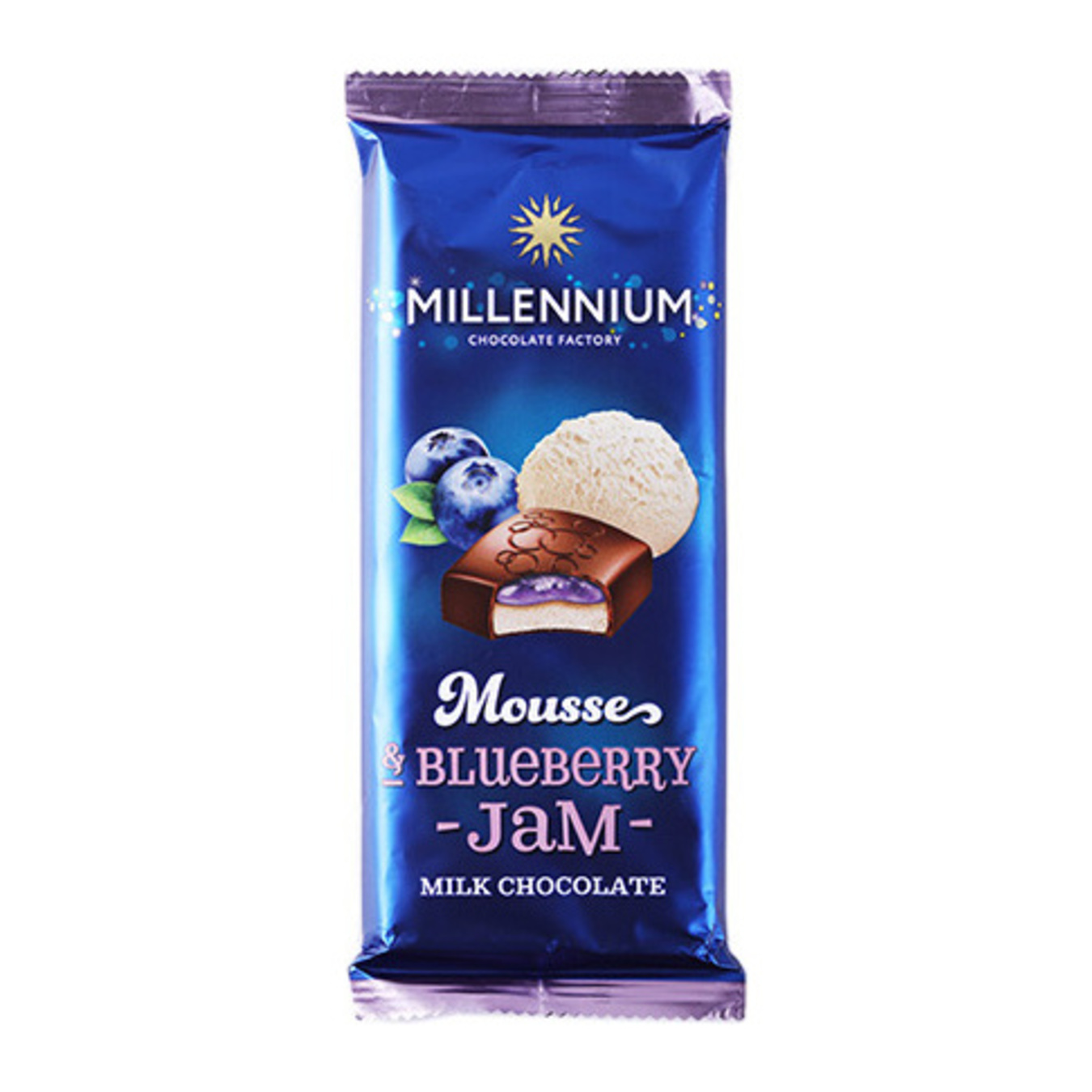 Шоколад молочний Millennium Mousse з мусовою та чорничною начинкою 135г