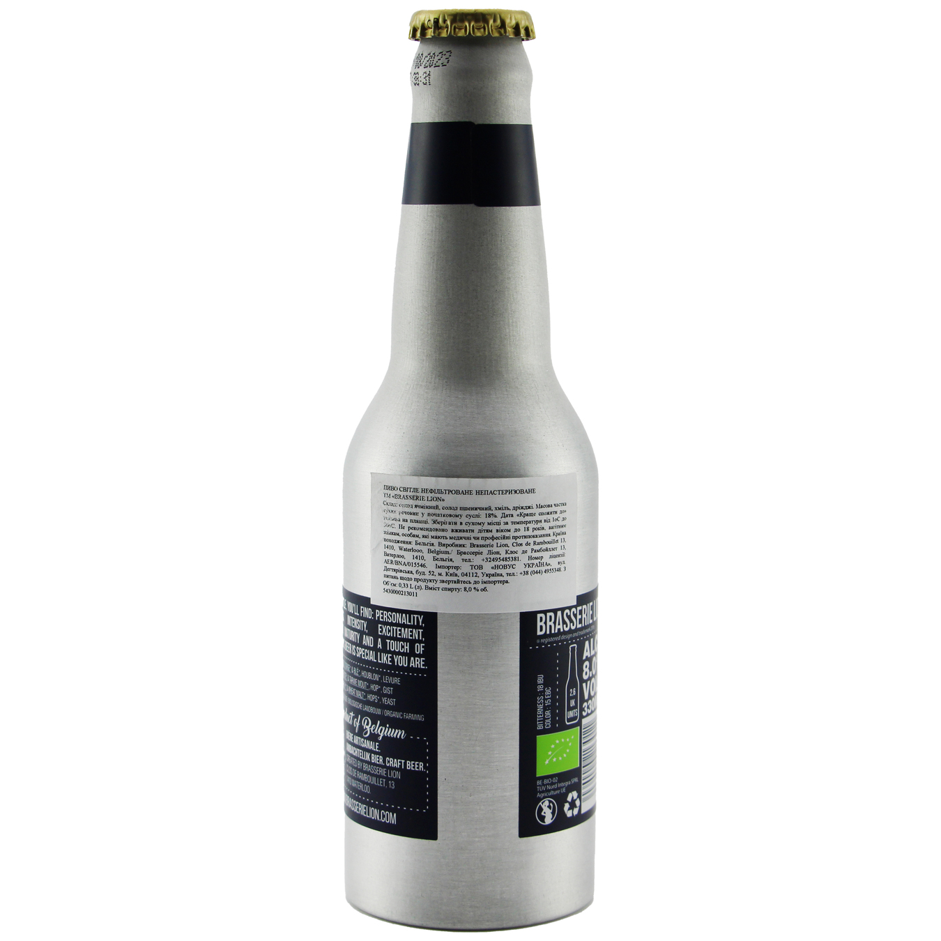 Пиво Brasserie Lion світле нефільтроване 8% 0,33л 2