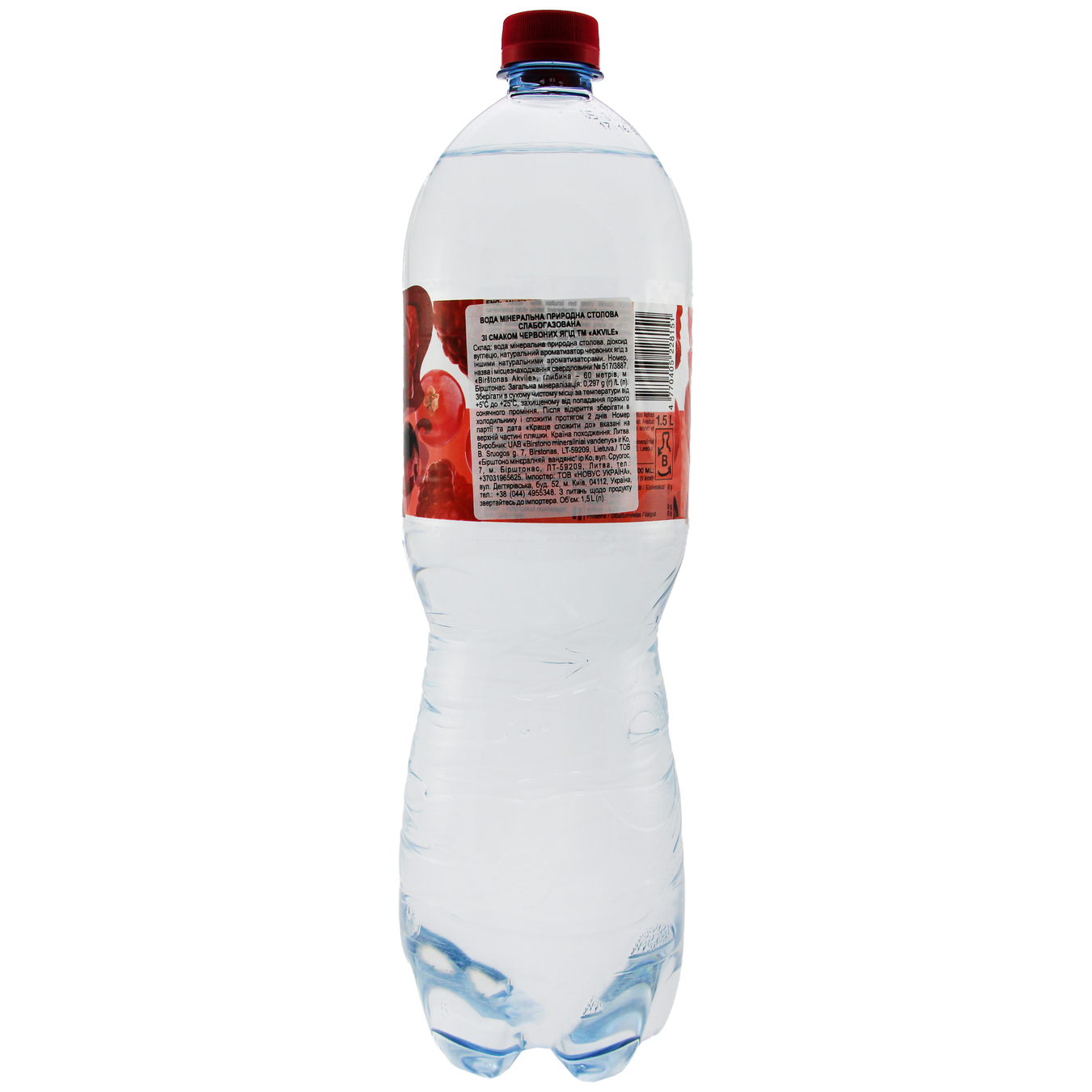 Akvile Red Berries Flavour Lightly Carbonated Water 1,5l 2